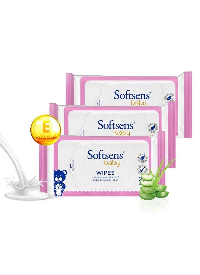 Softsens - Baby Gentle Cloth Wipes For Baby Skin Enriched With Aloe Vera & Vitamin E I Dermatologically Tested & Parben Free With Lid 20 Wipes (Pack Of 3) - Image 1