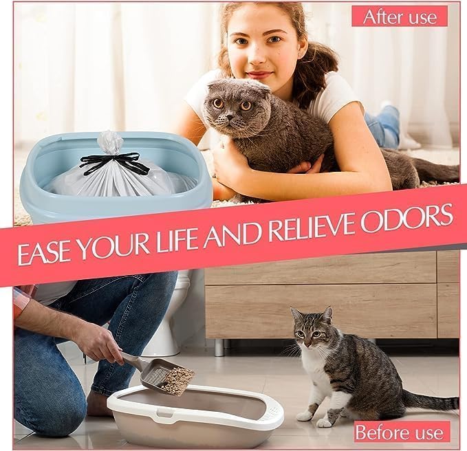 SWIUKPHE 28 Count Jumbo Sifting Cat Litter Bags, 36 x 18 Inch Extra Large Thick Cat Litter Box Liners with Holes Disposable Thick Scratch Resistant Cat Litter Bags Drawstring Litter Box Liners for Litter Box - Image 5