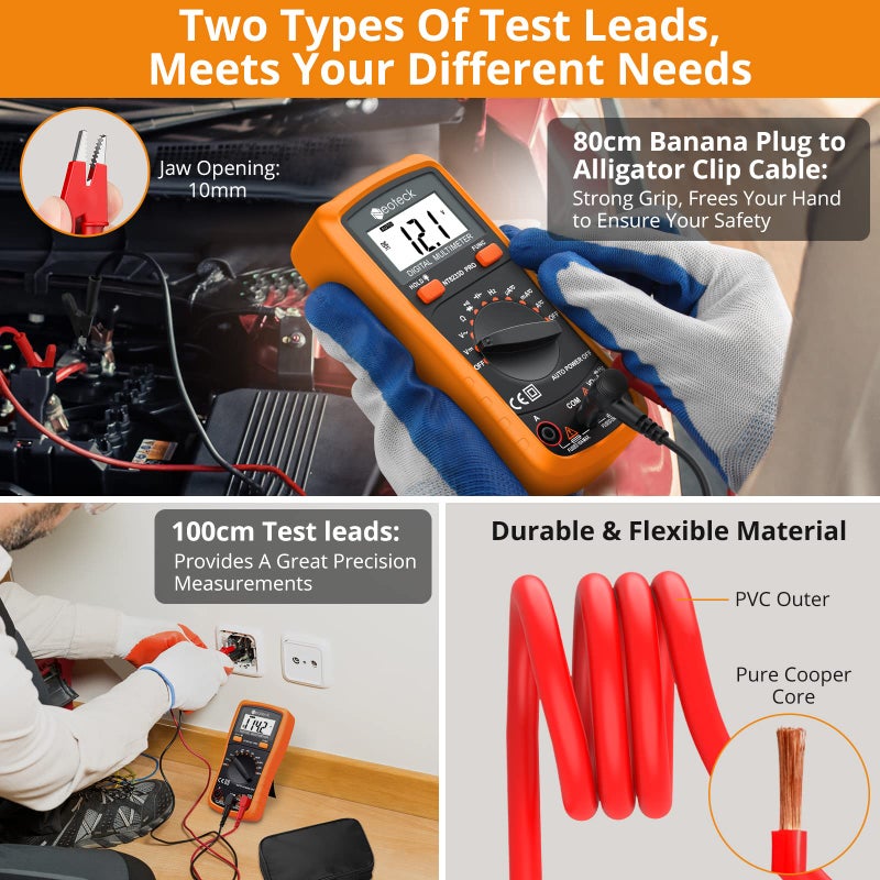 Neoteck Auto Ranging Digital Multimeter AC/DC Voltage Current Ohm Capacitance Frequency Diode Transistor Audible Continuity, Multi Tester with Backlit LCD - Image 4