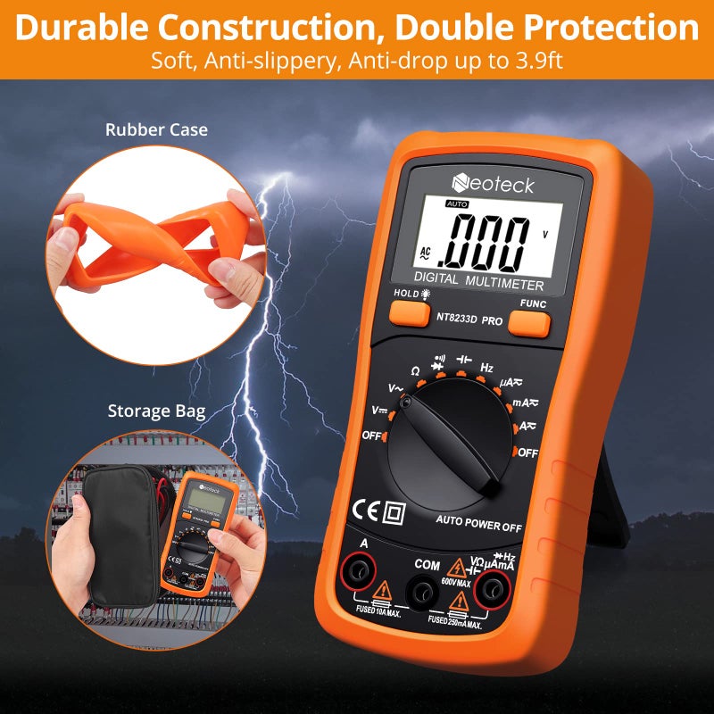 Neoteck Auto Ranging Digital Multimeter AC/DC Voltage Current Ohm Capacitance Frequency Diode Transistor Audible Continuity, Multi Tester with Backlit LCD - Image 5