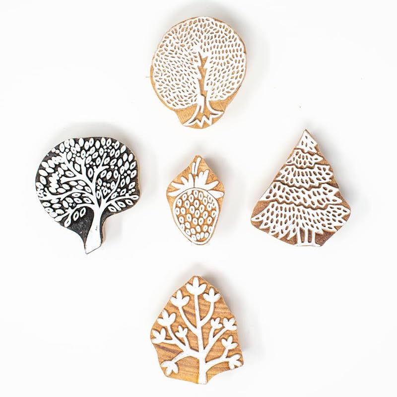 TWOGRAMS Wooden Indian Traditional Design Printing Stamps/Blocks for Printing Saree Border/Dresses/Craft Card Making/Scrapbook/Clay Pottery | Set of 5 | - Image 1
