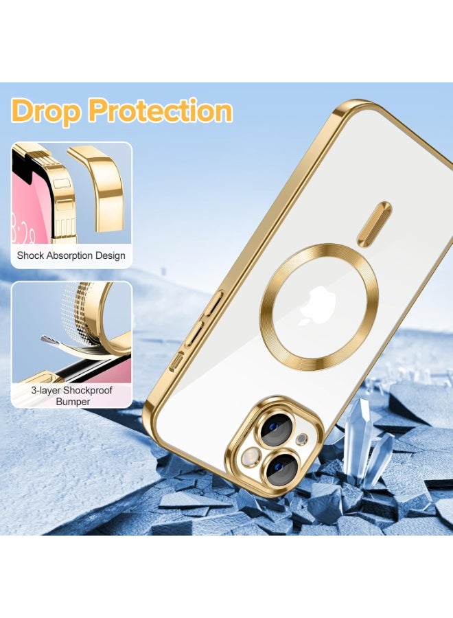 Electroplated Case For IPhone 15 Camera Lens Full Protection Compatible with MagSafe Wireless Charging, Shockproof Soft TPU Phone Magnetic Cover (Gold) - Image 3