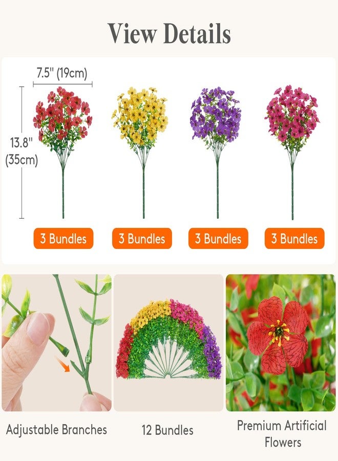 Lifewit Artificial Flowers for Outdoors, 12 Bundles Plastic Fake Flowers Daisy for Home Garden Decor, Faux Plants for Spring Summer Porch, Window Box, Vase Decoration(4 Mix Color) - Image 2