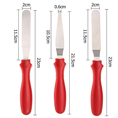 PINDIA 3 Piece Professional Offset Spatula Set with Plastic Handle Stainless Steel Icing Spatula Variety Set & Cake Decorating Tools, Flexible Resistant Blades, 2 Angled and 1 Straigh - Random Color - Image 5