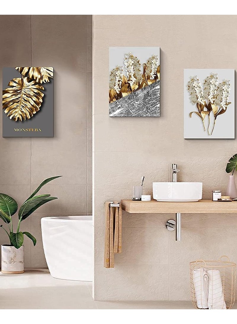 Today Idea Large Modern Canvas Wall Art Hyacinth Painting White Flower Gold Leaf Canvas Prints for Living Room Bedroom Office Wall Decor Framed Home Office Walls Decorations, 16"x24" 3 Pieces - Image 3