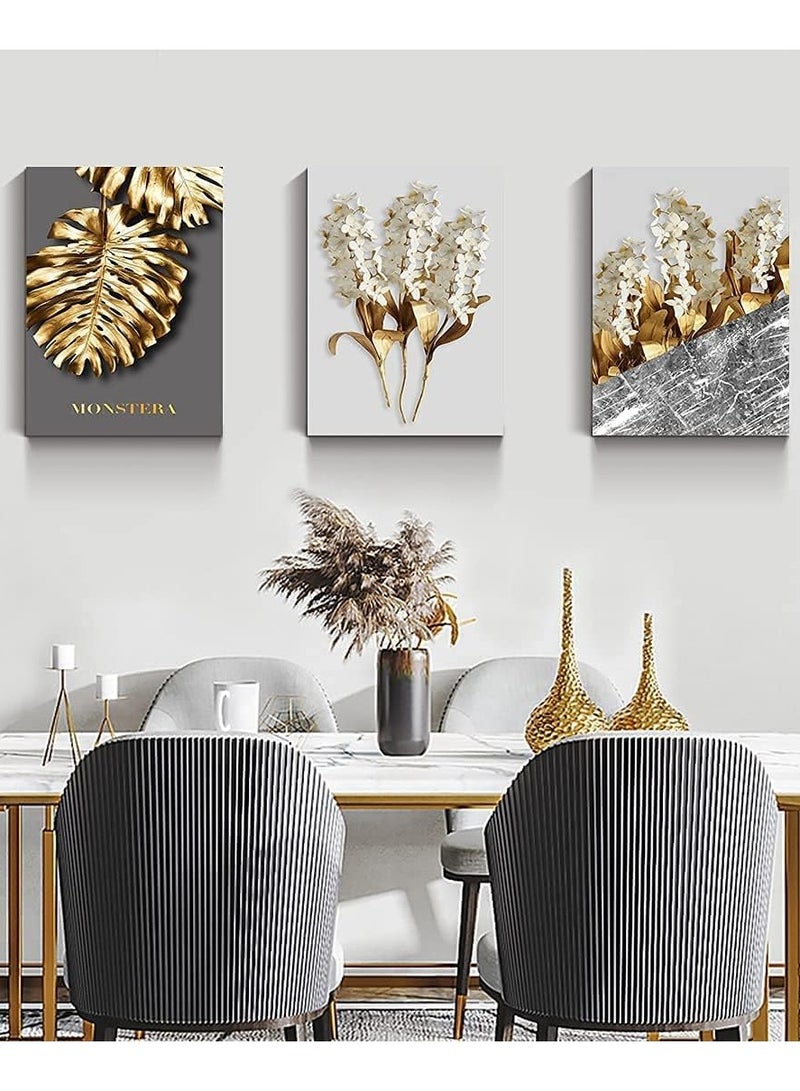 Today Idea Large Modern Canvas Wall Art Hyacinth Painting White Flower Gold Leaf Canvas Prints for Living Room Bedroom Office Wall Decor Framed Home Office Walls Decorations, 16"x24" 3 Pieces - Image 4