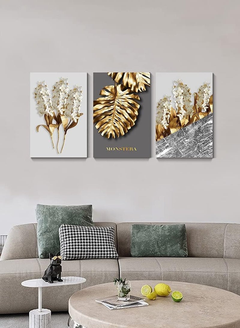 Today Idea Large Modern Canvas Wall Art Hyacinth Painting White Flower Gold Leaf Canvas Prints for Living Room Bedroom Office Wall Decor Framed Home Office Walls Decorations, 16"x24" 3 Pieces - Image 5