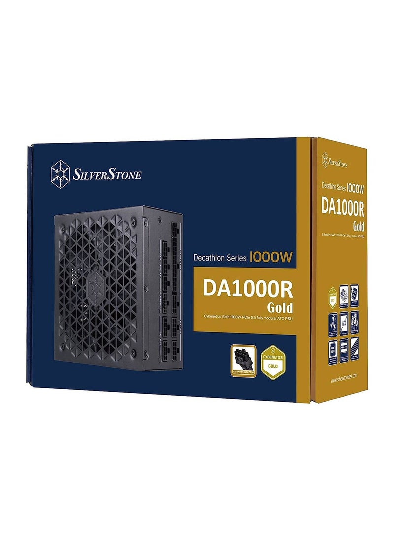 SilverStone - DA1000R Fully Modular ATX Power Supply, Cybenetics Gold, 1000W Max Output Power, Gen5 12VHPWR PCIe Connector, 135mm Silent FDB Fan, Active PFC, SST-DA1000R-GM - Image 1