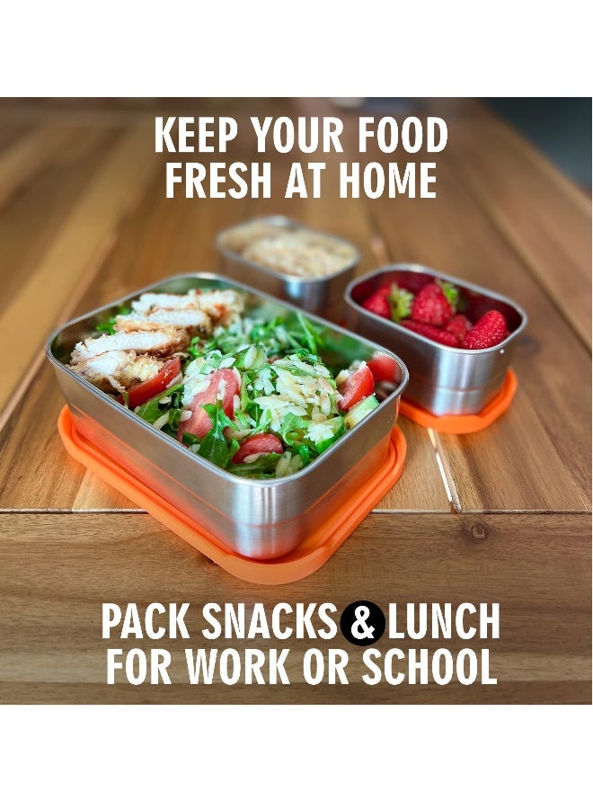 Stainless Steel Food Containers with Lids Set of 3 (24.34 oz, 8 oz, 8 oz) - Metal Snack Container for Kids, Lunch Box with Silicone Lids Sandwich Containers-Premium Leakproof Bento Box Storage - Image 5