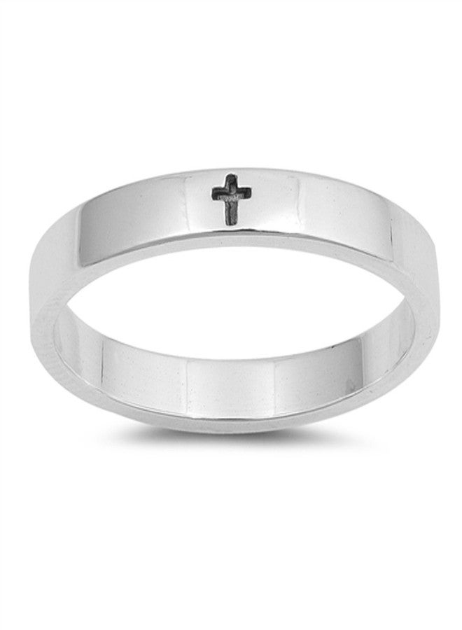 Sac Silver Simple Little Engraved Cross Stackable Ring .925 Sterling Silver Band Size 7 - Image 1