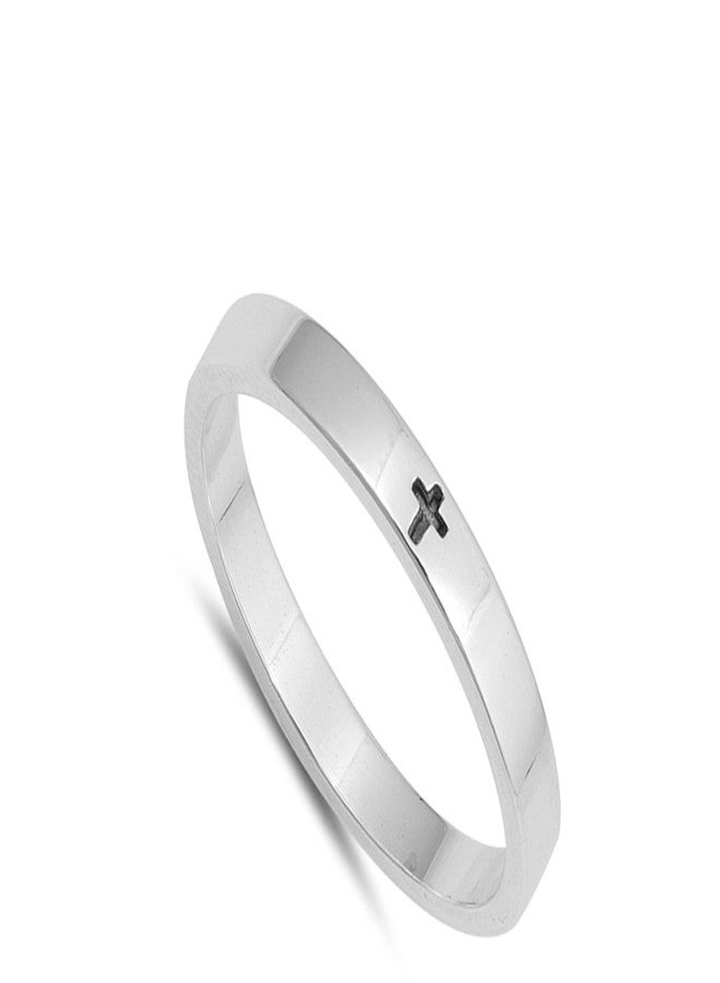 Sac Silver Simple Little Engraved Cross Stackable Ring .925 Sterling Silver Band Size 7 - Image 2