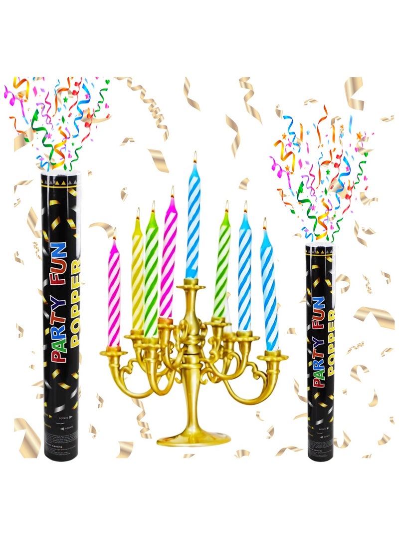 PARTY FUN Party Popper Roll 50CM with Candle Stand 9 Candle Holders & 9 Candles Perfect for Birthdays Weddings Holidays & Special Occasions Complete Celebration Kit for a Festive Atmosphere  - Image 1