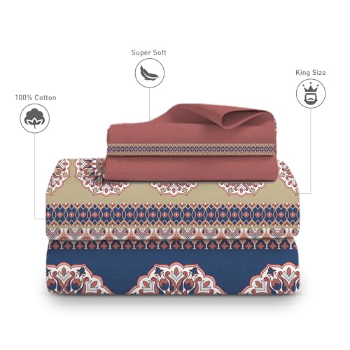 Trident Soft Comfort Bedsheet for Double Bed, 210 TC 100% Cotton Bedsheet, Soft and Breathable, King Size Bedsheet with 2 Pillow Covers - Earthy Tale - Image 4
