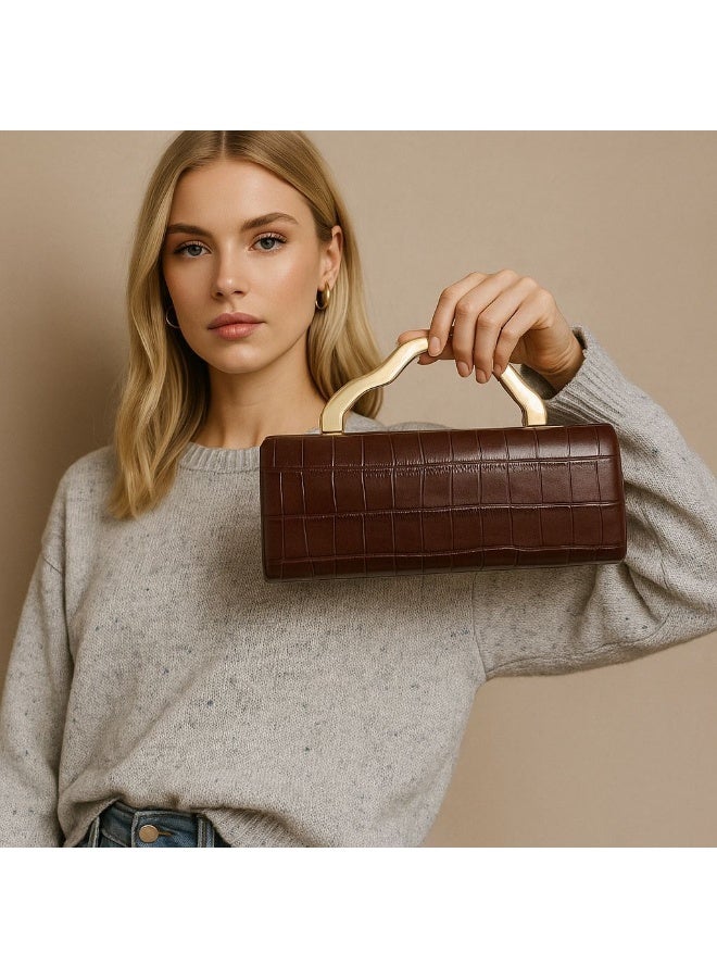 Flossie Coffee crossbody bag with gold-tone PU accents, perfect for commuting, daily outings, and evening events - Image 1