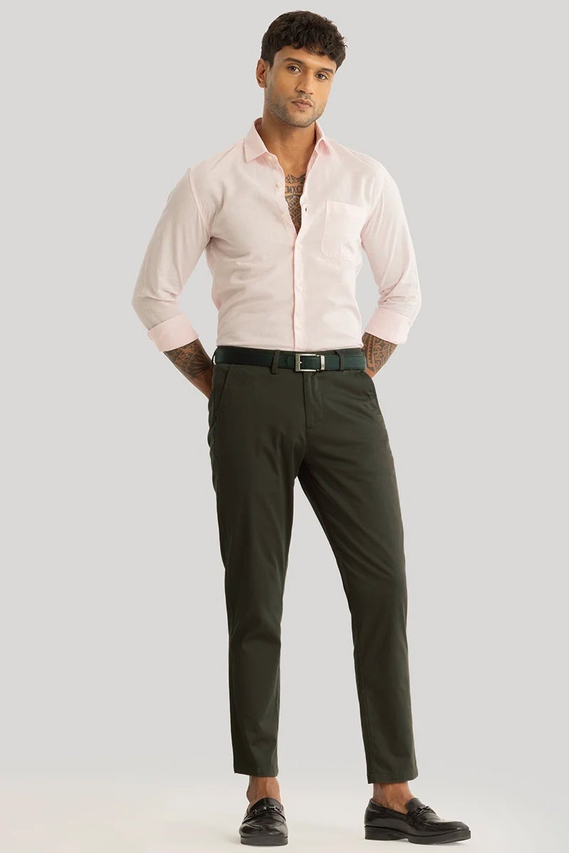 SNITCH Urban Stride Dark Olive Plain Slim Fit Chinos - Image 3