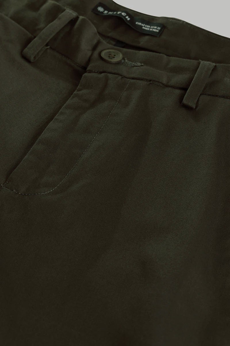 SNITCH Urban Stride Dark Olive Plain Slim Fit Chinos - Image 2