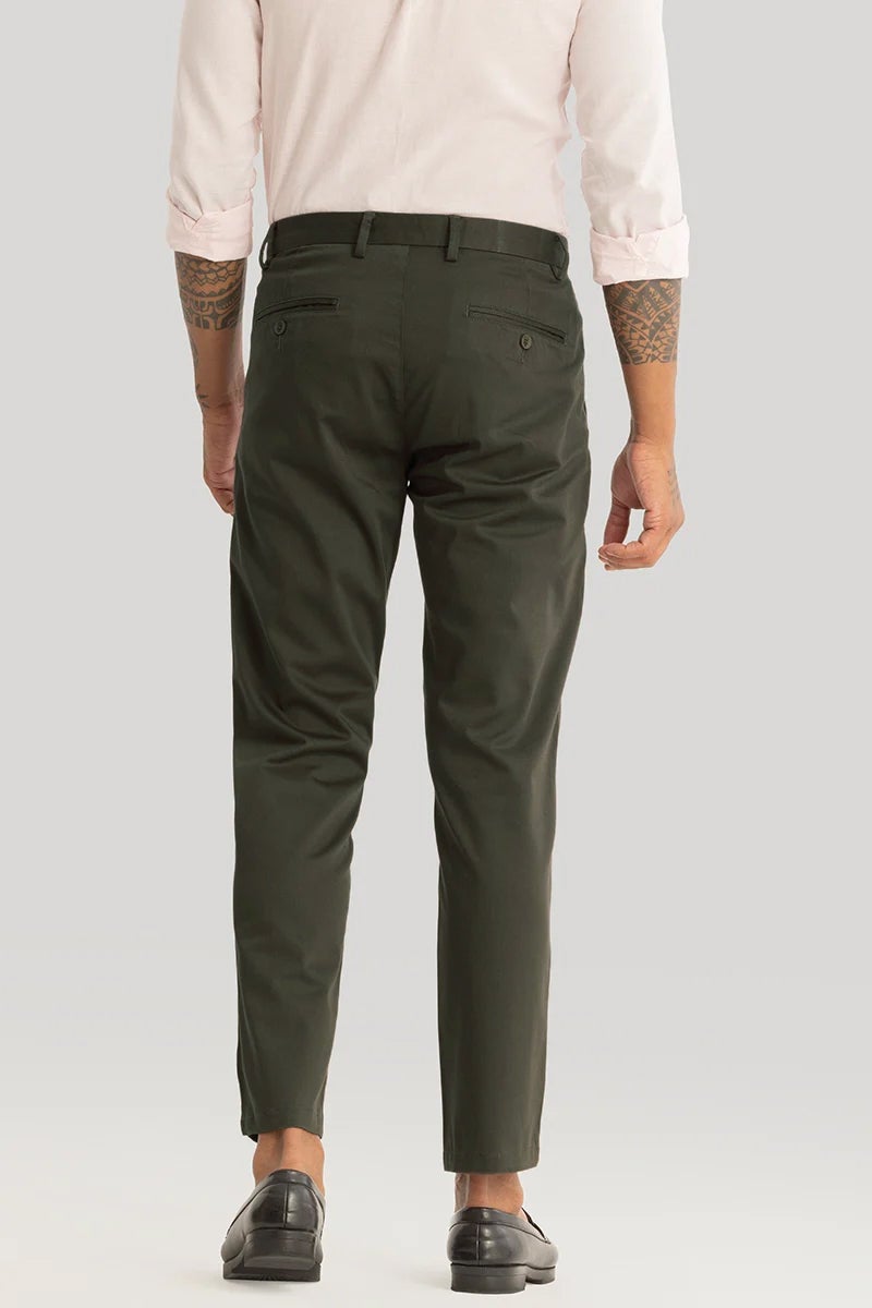 SNITCH Urban Stride Dark Olive Plain Slim Fit Chinos - Image 5
