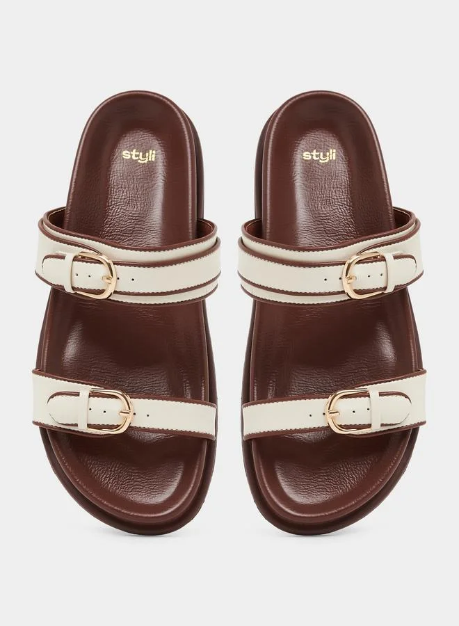 Styli Multi Plain Buckle Detail Comfort Sandals for Women | Best Price UAE
