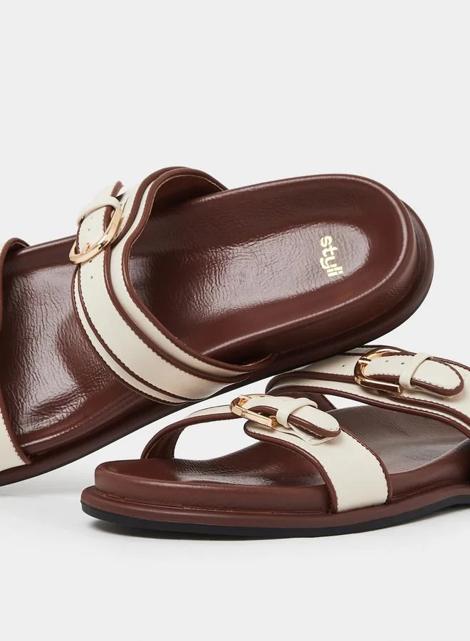 Styli Multi Plain Buckle Detail Comfort Sandals for Women | Best Price UAE