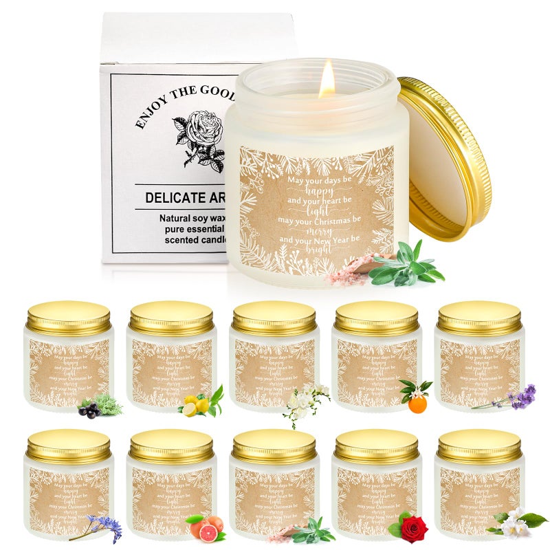 MTLEE 10 Pcs Christmas Soy Wax Candle 35 oz Christmas Scented Jar Bright New Year Heart Thank You Gift Light Candle Happy Candles Holiday Gift for Family Nurse Coworker EmployeeSweet Flavor