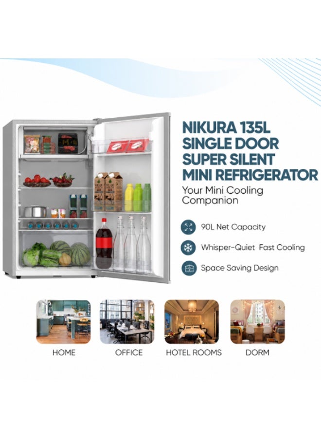 NIKURA 135L Gross / 95L Net, Single Door Mini Refrigerator, Chiller And Veg. Compartment, 2 Glass Shelves And Bottle Storage Racks, Compact Small Size Beverage Fridge, Child Lock, Best For Home, Office, Bedroom 135 L 281 kW ARF135DS Grey 281 kW ARF135DS2 grey - Image 2
