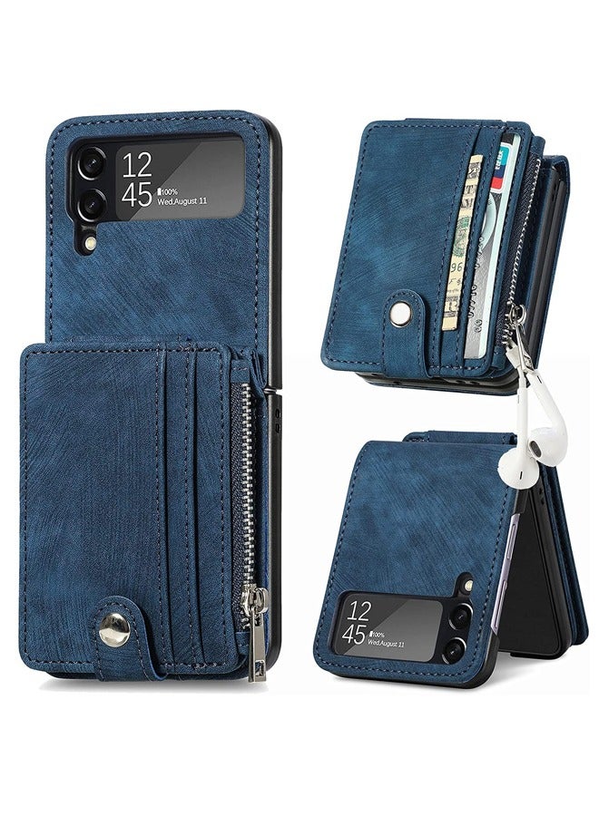 Excefore Galaxy Z Flip 4 Wallet Case with Card Holder 2 in 1 Detachable Zipper Wallet, Slim Fit Retro PU Leather Protective Flip Phone Cover for Samsung Galaxy Z Flip 4 5G 2022 (Blue)  - Image 1