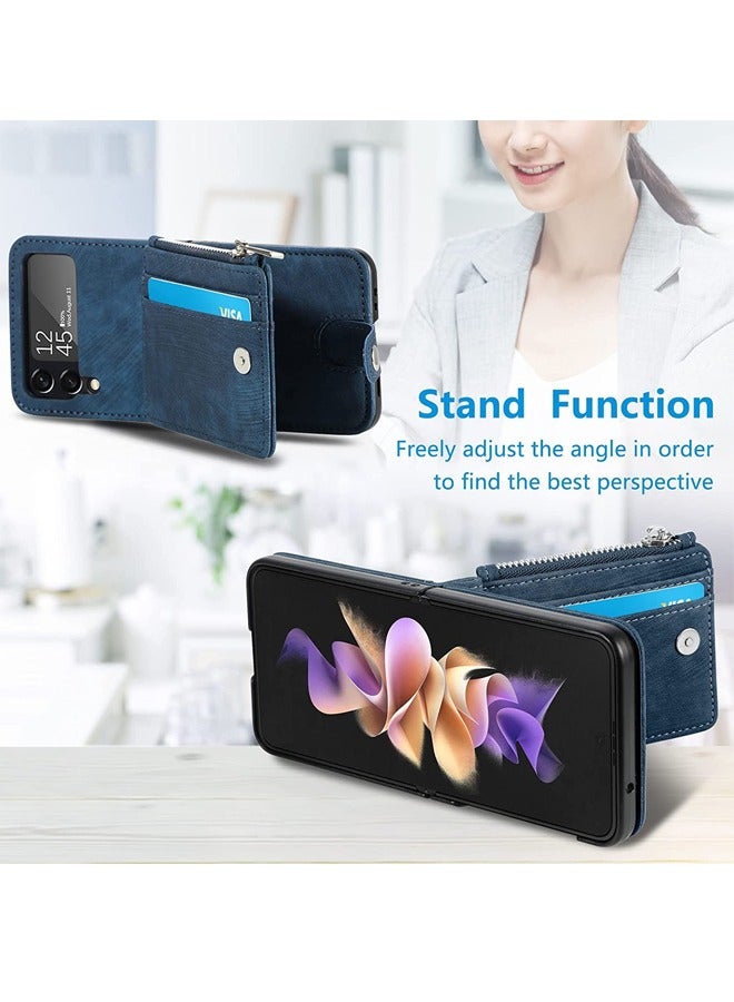 Excefore Galaxy Z Flip 4 Wallet Case with Card Holder 2 in 1 Detachable Zipper Wallet, Slim Fit Retro PU Leather Protective Flip Phone Cover for Samsung Galaxy Z Flip 4 5G 2022 (Blue)  - Image 5