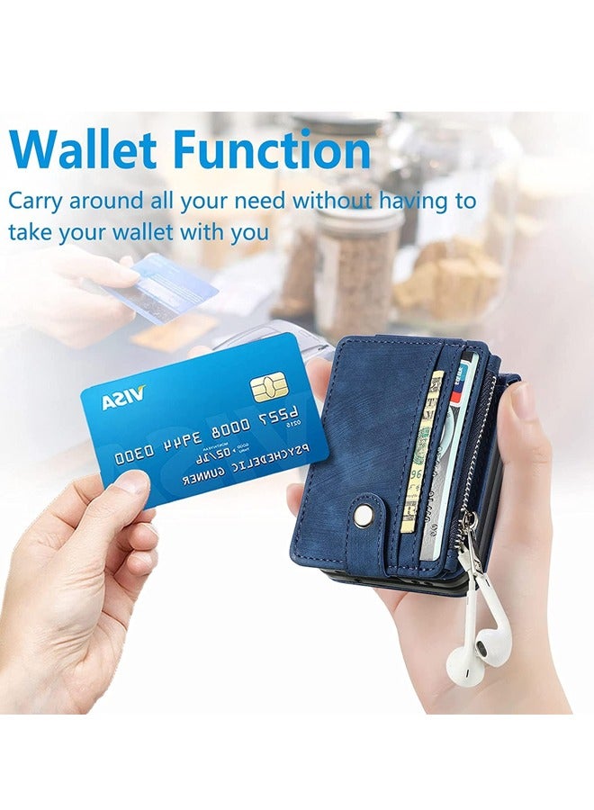 Excefore Galaxy Z Flip 4 Wallet Case with Card Holder 2 in 1 Detachable Zipper Wallet, Slim Fit Retro PU Leather Protective Flip Phone Cover for Samsung Galaxy Z Flip 4 5G 2022 (Blue)  - Image 4