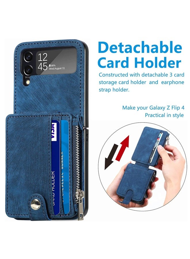 Excefore Galaxy Z Flip 4 Wallet Case with Card Holder 2 in 1 Detachable Zipper Wallet, Slim Fit Retro PU Leather Protective Flip Phone Cover for Samsung Galaxy Z Flip 4 5G 2022 (Blue)  - Image 2