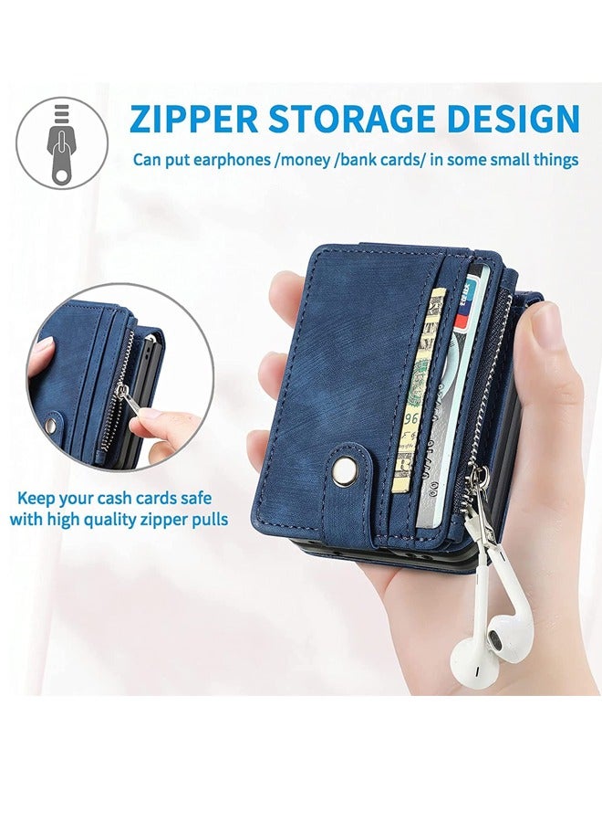Excefore Galaxy Z Flip 4 Wallet Case with Card Holder 2 in 1 Detachable Zipper Wallet, Slim Fit Retro PU Leather Protective Flip Phone Cover for Samsung Galaxy Z Flip 4 5G 2022 (Blue)  - Image 3