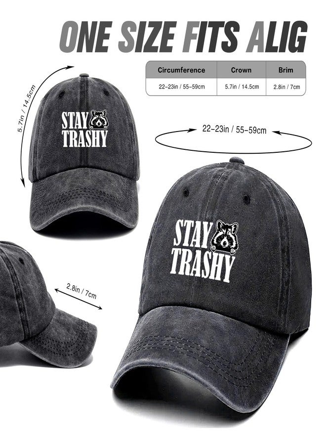 ZHANTUONE Stay Trashy Funny Retro Washed Cotton Baseball Cap, Adjustable Lightweight and Breathable Unisex Sun Hat Outdoor Accessories, for Raccoon Lover Men Grandpa Dad Husband, Birthday Black - Image 2