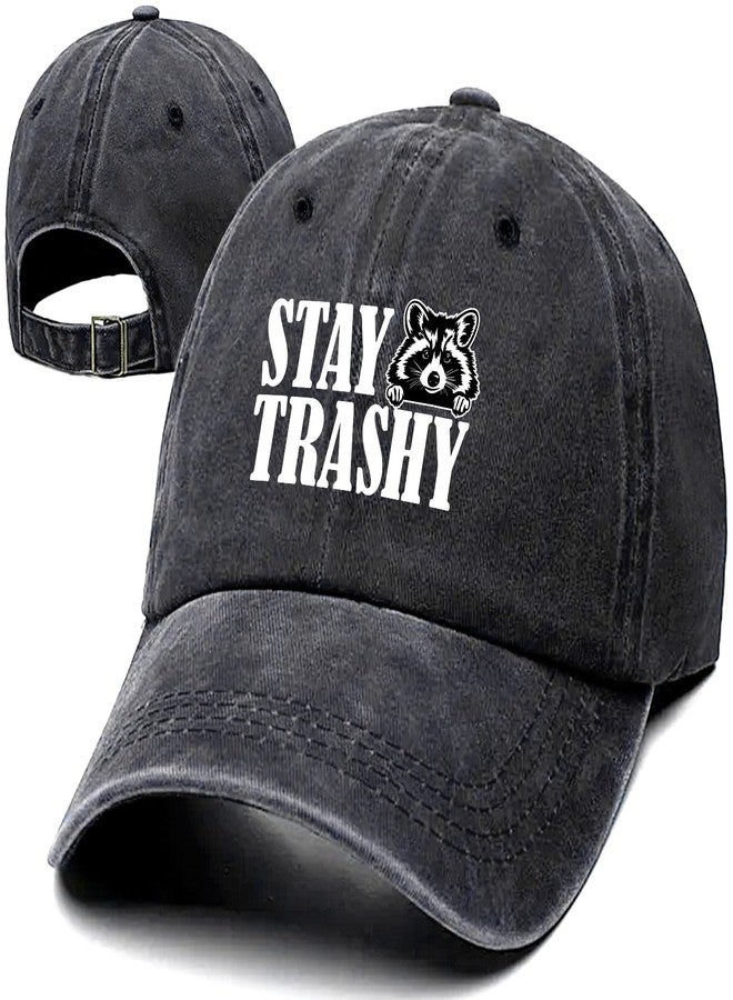 ZHANTUONE Stay Trashy Funny Retro Washed Cotton Baseball Cap, Adjustable Lightweight and Breathable Unisex Sun Hat Outdoor Accessories, for Raccoon Lover Men Grandpa Dad Husband, Birthday Black - Image 1