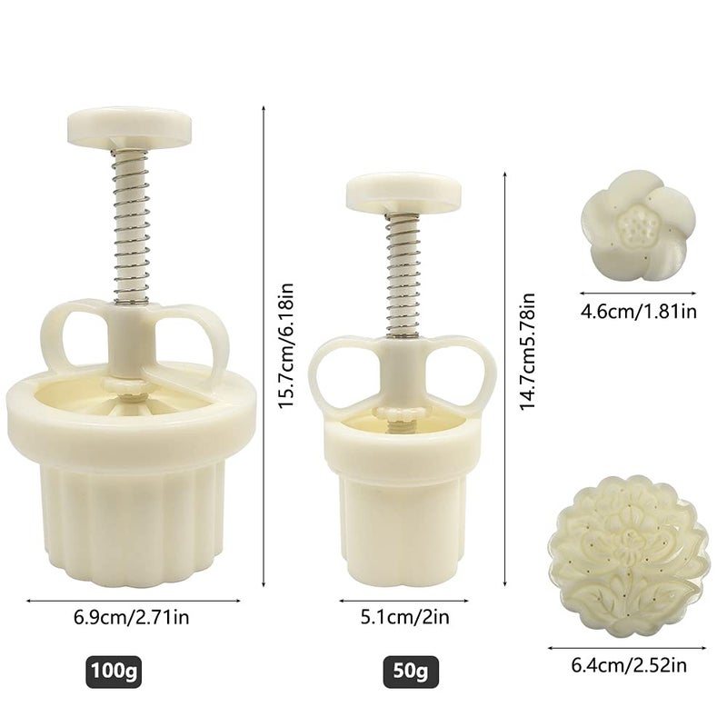 FineGood طقم قوالب كعكة القمر 2 مع 11 ختم قاطع بسكويت DIY FineGood 50g 100g قوالب كعكة القمر أدوات خبز كعكة القمر بالضغط اليدوي - Image 4