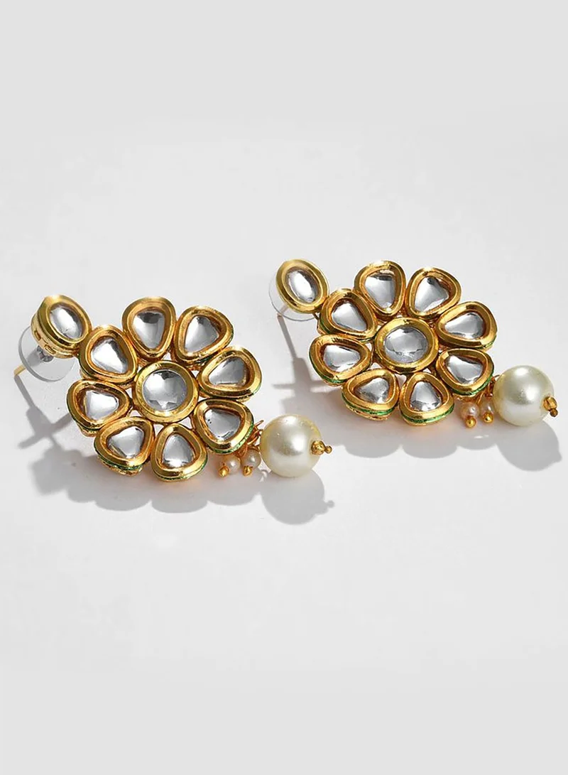 SOHI Gold Plated Kundan Pearl Necklace and Earrings Set