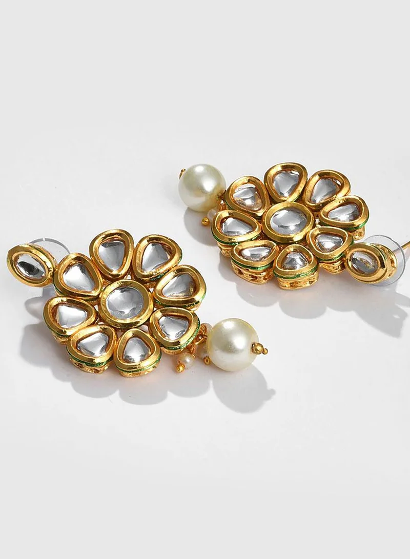 SOHI Gold Plated Kundan Pearl Necklace and Earrings Set
