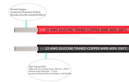 TUOFENG 22 Gauge Electrical Wire - 20 Feet [10 ft Black, 10 ft Red] - Flexible Silicone Wire of Tinned Copper, Solder Through Quickly - Image 3