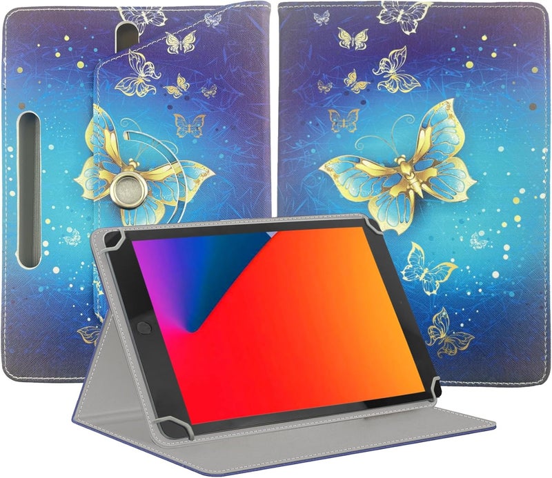 EKAM Universal Stand Folio Case Cover for All 8" Tablets (Fire HD 8, Lenovo Tab M8 8 inch, iPad Mini 5/4/3/2/1,iPad mini 6), PU Leather case Fit for all 8inch tablets (Butterfly Gold) - Image 1