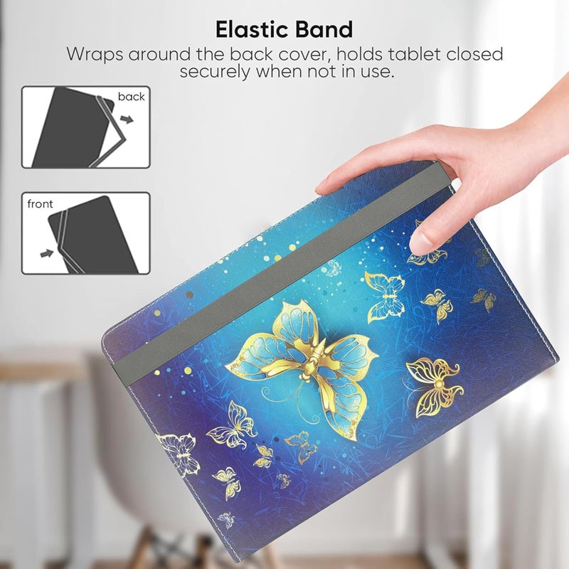 EKAM Universal Stand Folio Case Cover for All 8" Tablets (Fire HD 8, Lenovo Tab M8 8 inch, iPad Mini 5/4/3/2/1,iPad mini 6), PU Leather case Fit for all 8inch tablets (Butterfly Gold) - Image 5