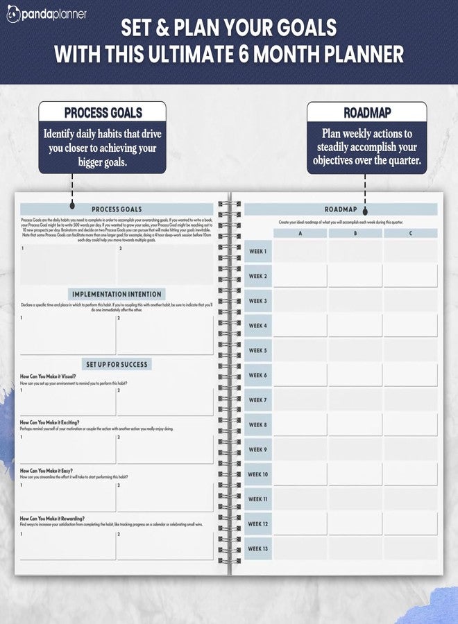 Panda Planner 2026 Ultimate Luxury 6-Month Undated Daily Planner with Focus Timer - Premium Spiral Bound Productivity & Academic Planner with Monthly, Weekly & Daily Layouts for Goal Setting, Habit Tracking, and Mental Clarity (Navy Linen) - Image 5