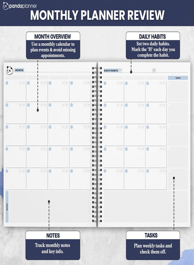 Panda Planner 2026 Ultimate Luxury 6-Month Undated Daily Planner with Focus Timer - Premium Spiral Bound Productivity & Academic Planner with Monthly, Weekly & Daily Layouts for Goal Setting, Habit Tracking, and Mental Clarity (Navy Linen) - Image 4