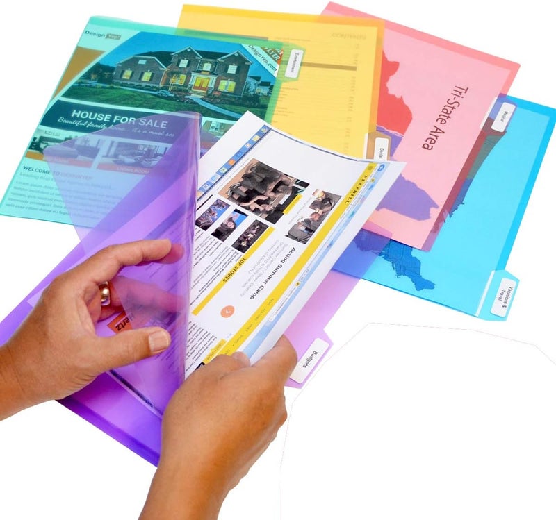 Ultimate Office PocketFile™ Clear Poly Document Folder Project Pockets, 5th-Cut, Letter Size, in 5 Assorted Colors, Set of 50 - Image 1