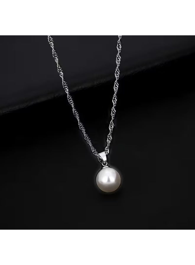 aeen Elegant Single Round White Faux Pearl Necklace – Minimalist Delicate Chain Jewelry for Women, Perfect for Everyday, Casual & Formal Wear - Image 3
