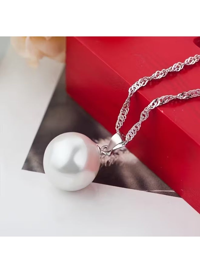 aeen Elegant Single Round White Faux Pearl Necklace – Minimalist Delicate Chain Jewelry for Women, Perfect for Everyday, Casual & Formal Wear - Image 2