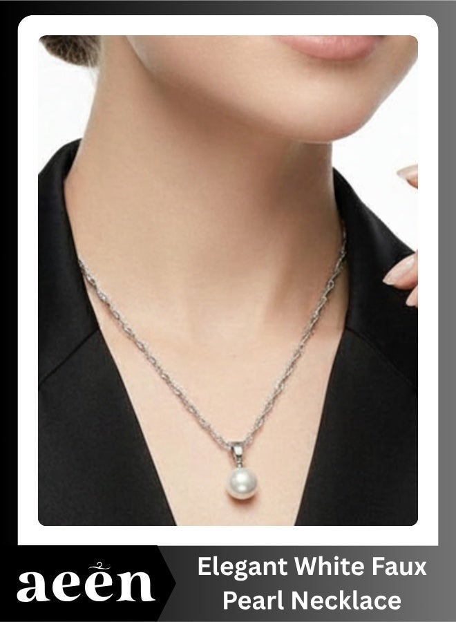 aeen Elegant Single Round White Faux Pearl Necklace – Minimalist Delicate Chain Jewelry for Women, Perfect for Everyday, Casual & Formal Wear - Image 1