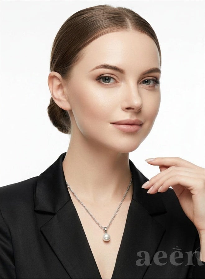 aeen Elegant Single Round White Faux Pearl Necklace – Minimalist Delicate Chain Jewelry for Women, Perfect for Everyday, Casual & Formal Wear - Image 2