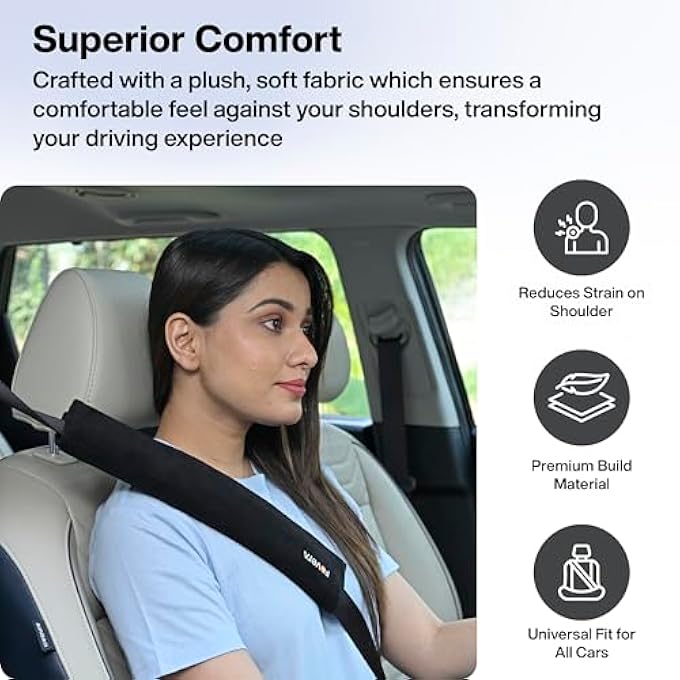 FOverA Car Seat Belt Shoulder Pads (Pack of 2) Car Safety Belt Soft Pad Cover for Comfortable Driving, Universal Fit for All Cars and Backpack (Black Color, 14 Inch Length) - Image 4