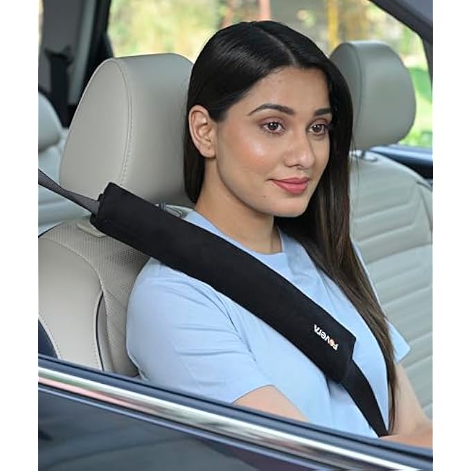 FOverA Car Seat Belt Shoulder Pads (Pack of 2) Car Safety Belt Soft Pad Cover for Comfortable Driving, Universal Fit for All Cars and Backpack (Black Color, 14 Inch Length) - Image 1