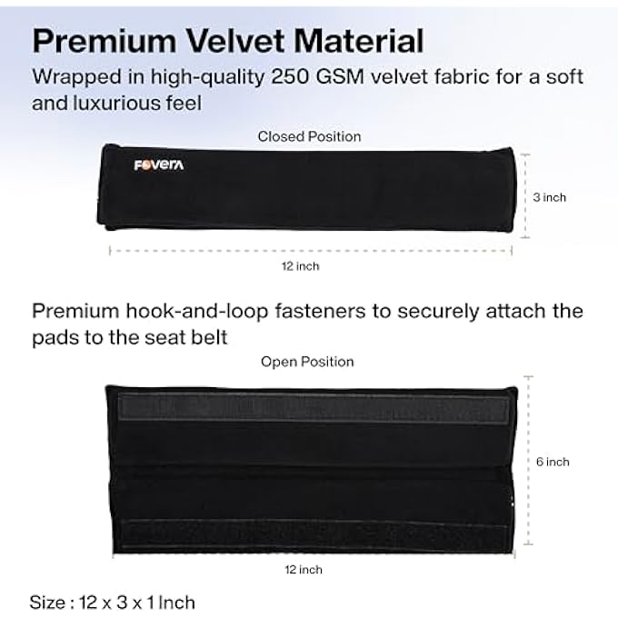 FOverA Car Seat Belt Shoulder Pads (Pack of 2) Car Safety Belt Soft Pad Cover for Comfortable Driving, Universal Fit for All Cars and Backpack (Black Color, 14 Inch Length) - Image 5