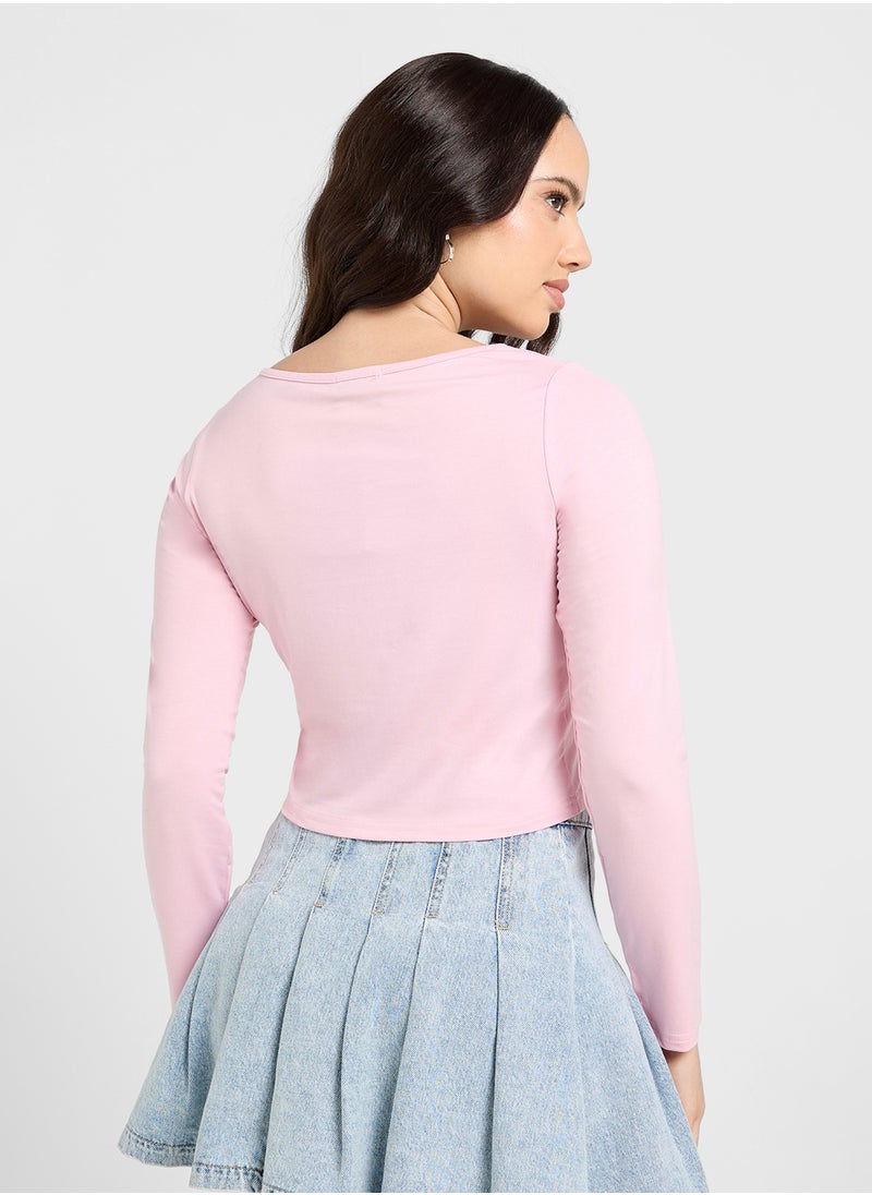 Ginger Basics - Scoop Neck Long Sleeves Crop Top - Image 1