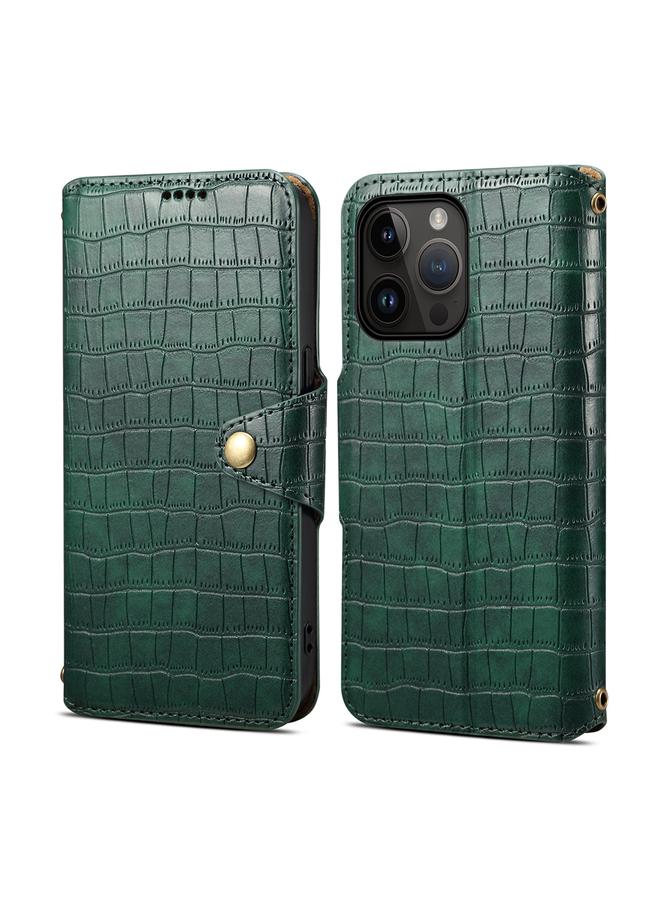 Denior Case For iPhone 14 Pro Crocodile Texture Oil Edge Leather Phone Case - Image 1